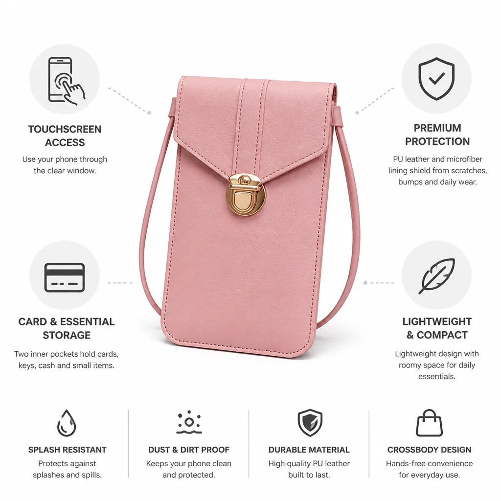 Crossbody Phone Bag Touchscreen Window PU Leather Card Pockets