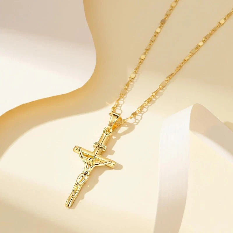 Crucifix Necklace Detailed Pendant Adjustable 18-Inch Chain
