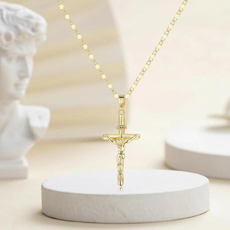 Crucifix Necklace Detailed Pendant Adjustable 18-Inch Chain