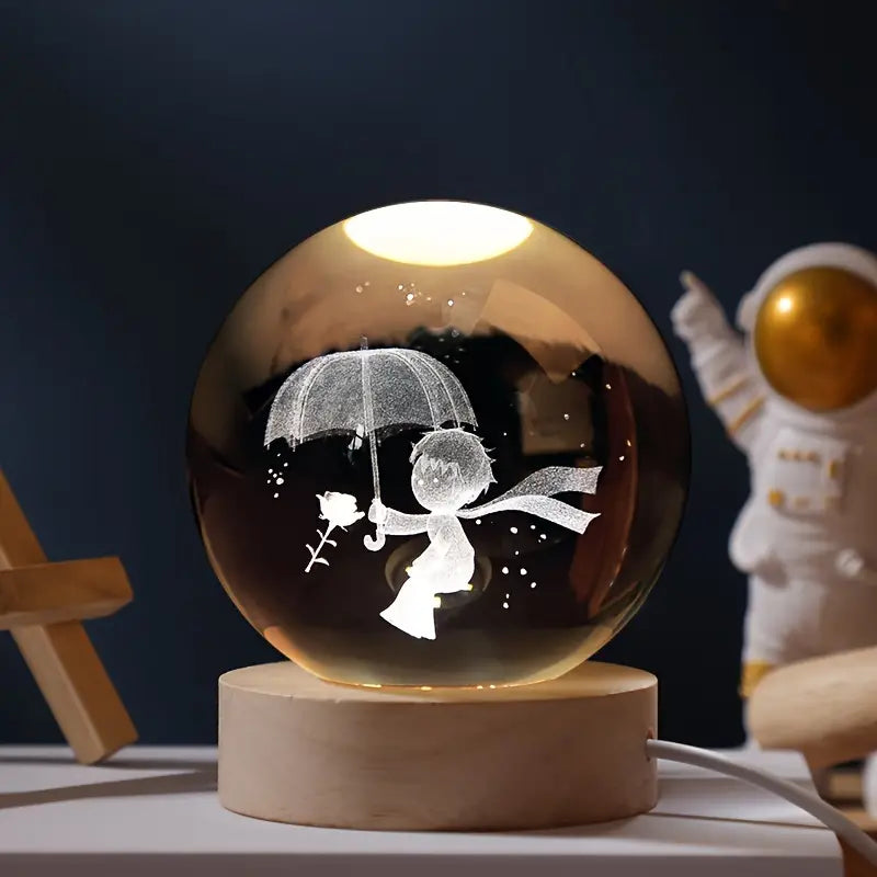 Crystal Ball Night Light 3D Engraved Warm White LED