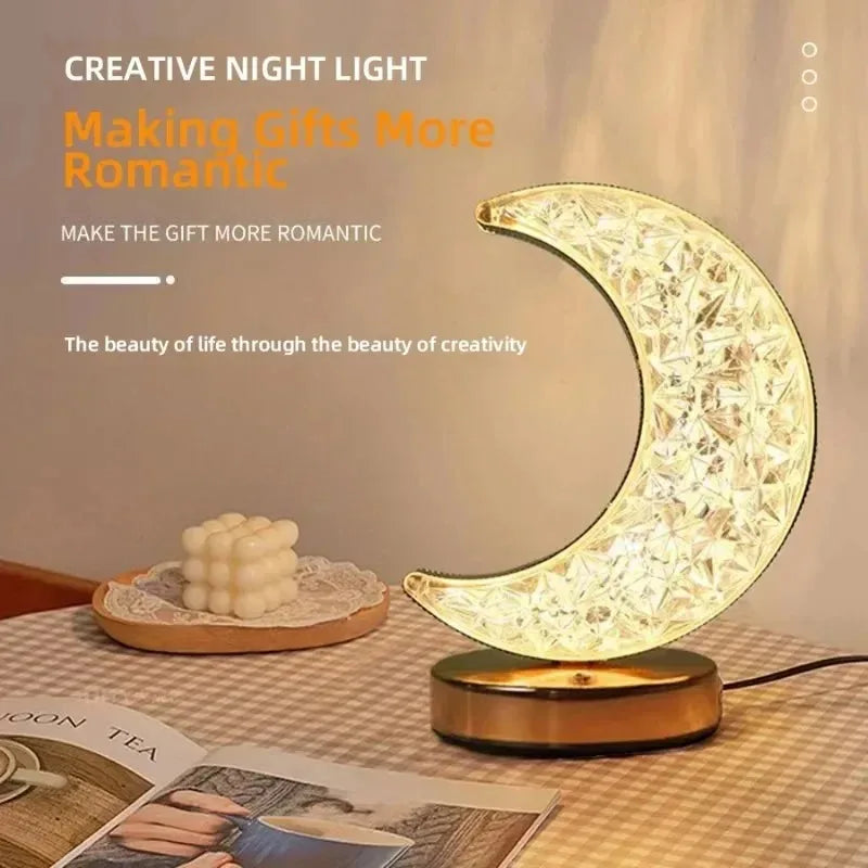 Crystal Night Light 3D Etched Rechargeable Touch Dimmer