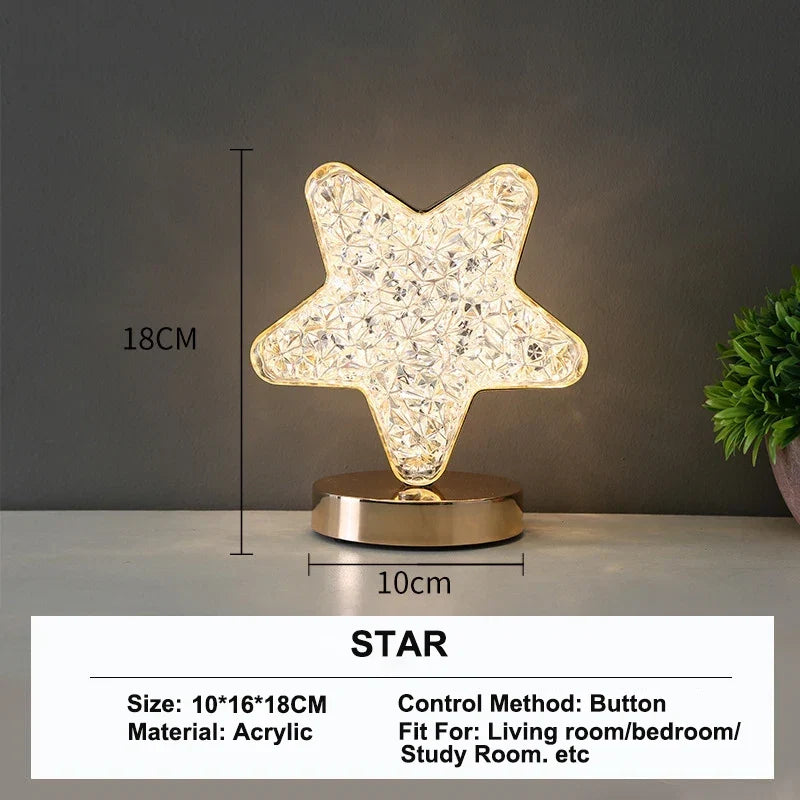 Crystal Night Light 3D Etched Rechargeable Touch Dimmer
