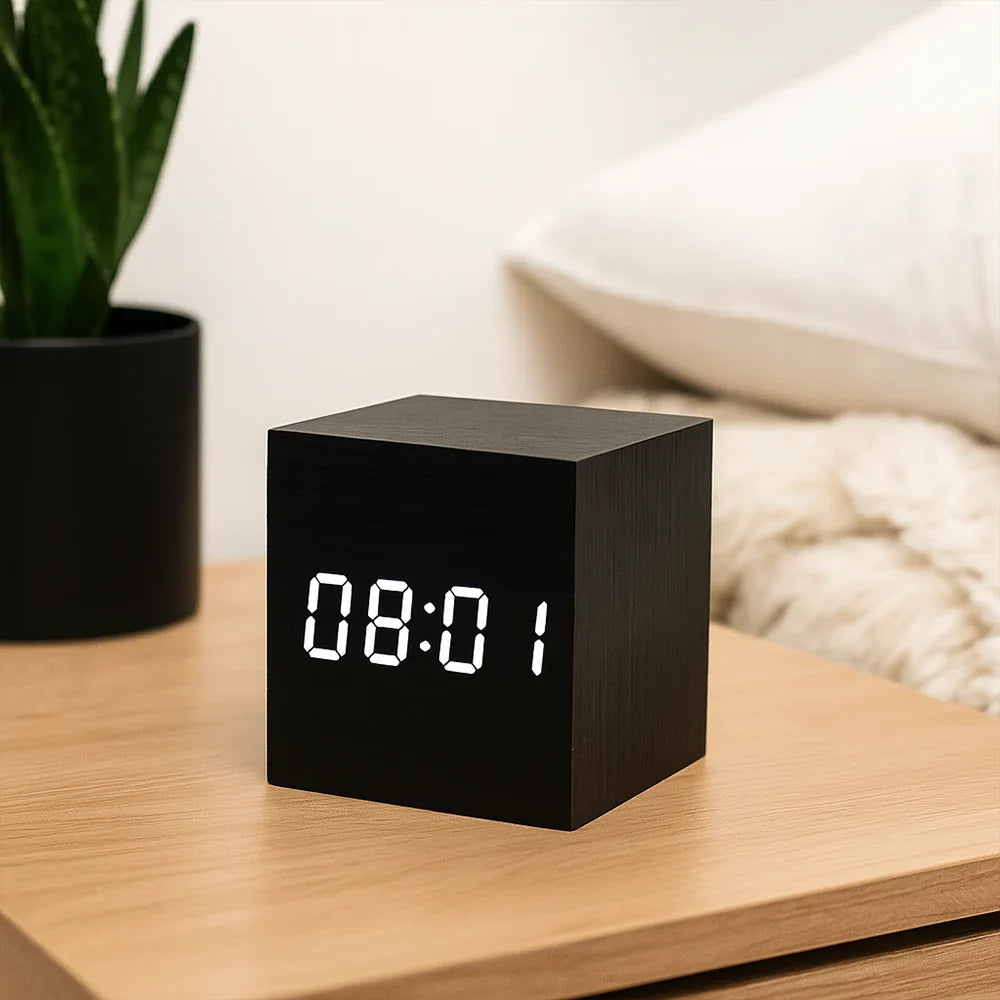 Cube Alarm Clock Floating Numerals Adjustable Dim USB Backup