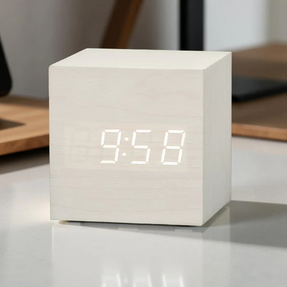 Cube Alarm Clock Floating Numerals Adjustable Dim USB Backup