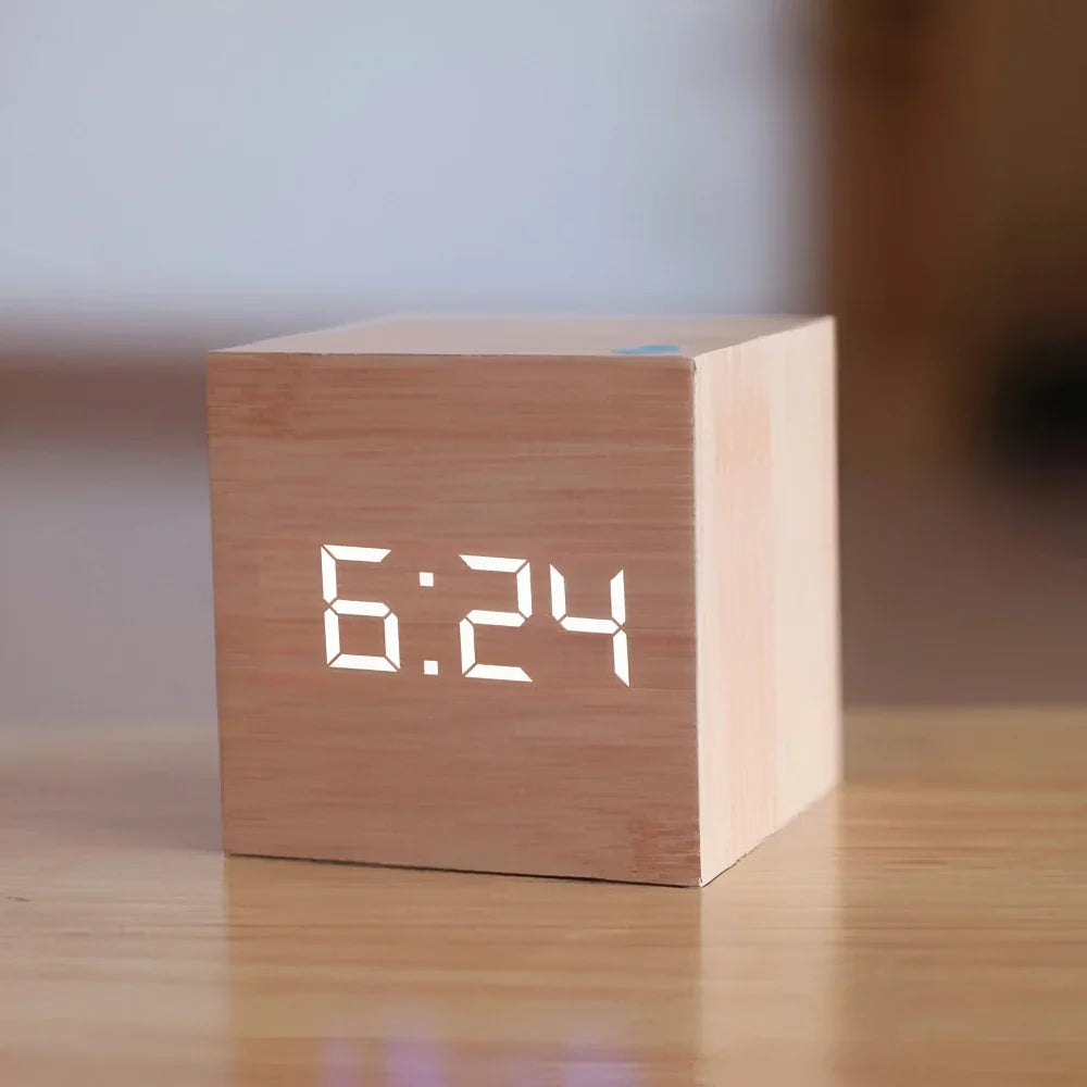 Cube Alarm Clock Floating Numerals Adjustable Dim USB Backup