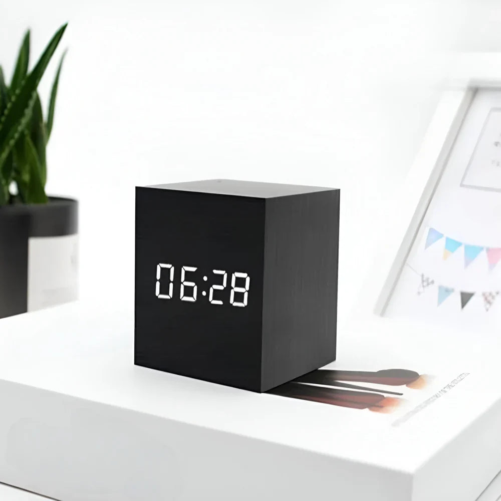 Cube Alarm Clock Floating Numerals Adjustable Dim USB Backup