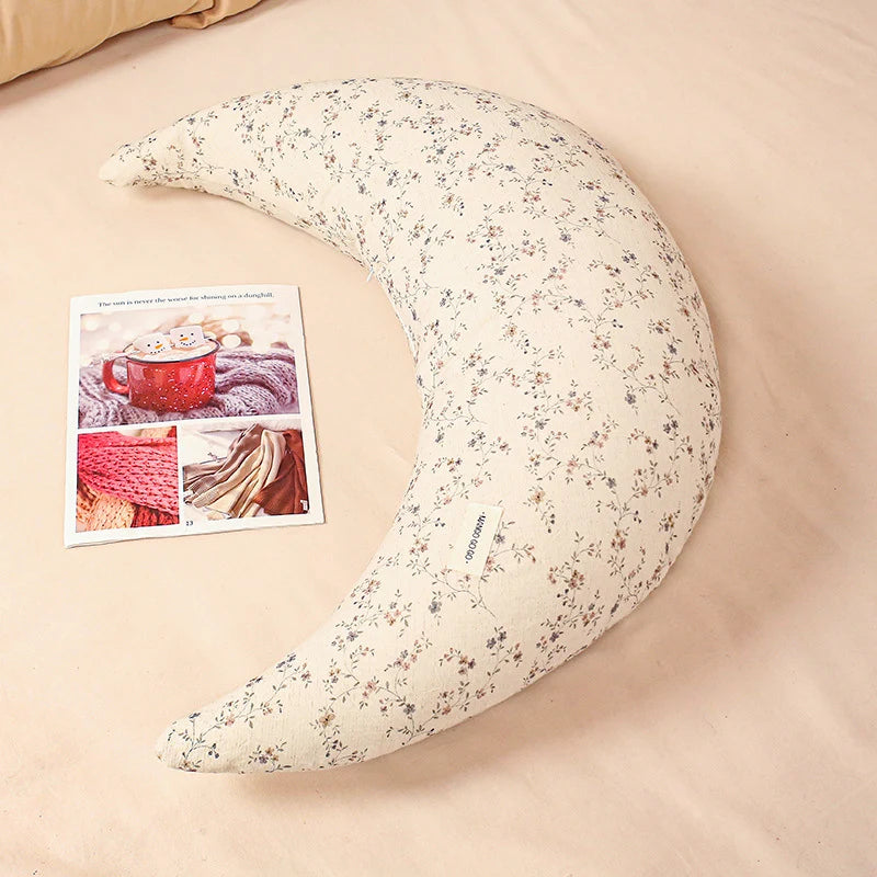 Cuddle Pillow Moon-Shaped Floral Print 29.5-Inch
