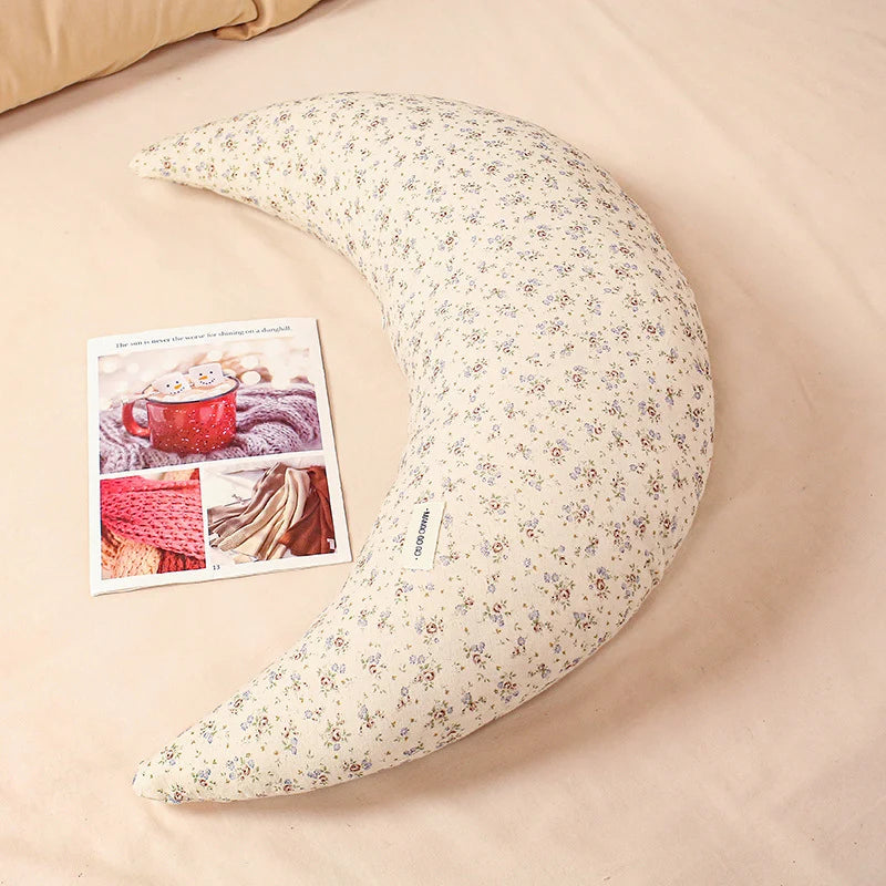 Cuddle Pillow Moon-Shaped Floral Print 29.5-Inch