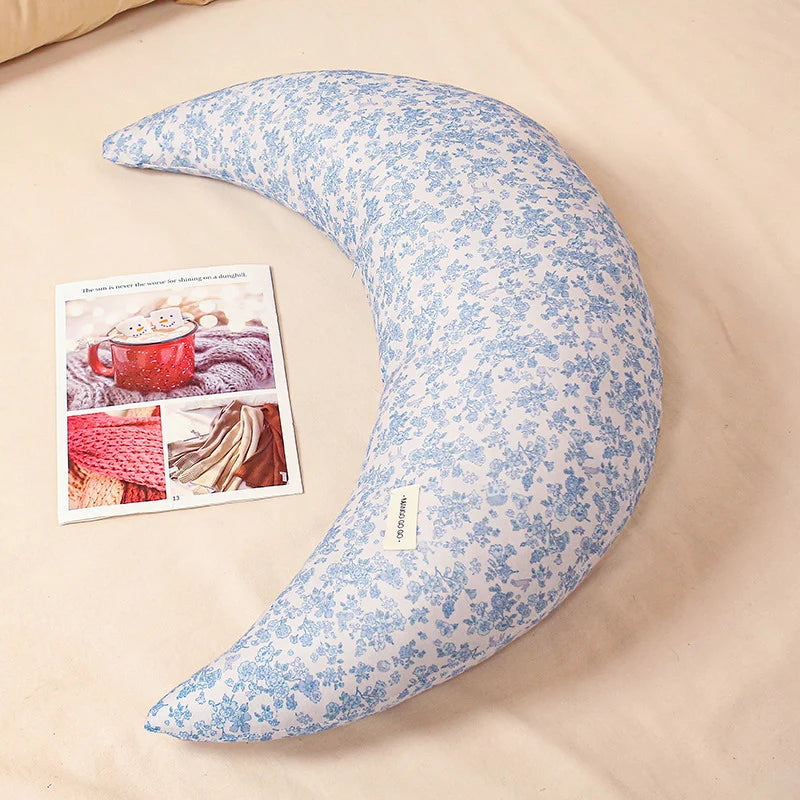 Cuddle Pillow Moon-Shaped Floral Print 29.5-Inch
