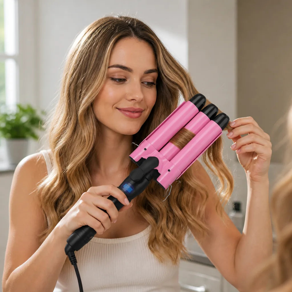 Curling Iron Triple Barrel Tourmaline Ceramic 360° Swivel Cord