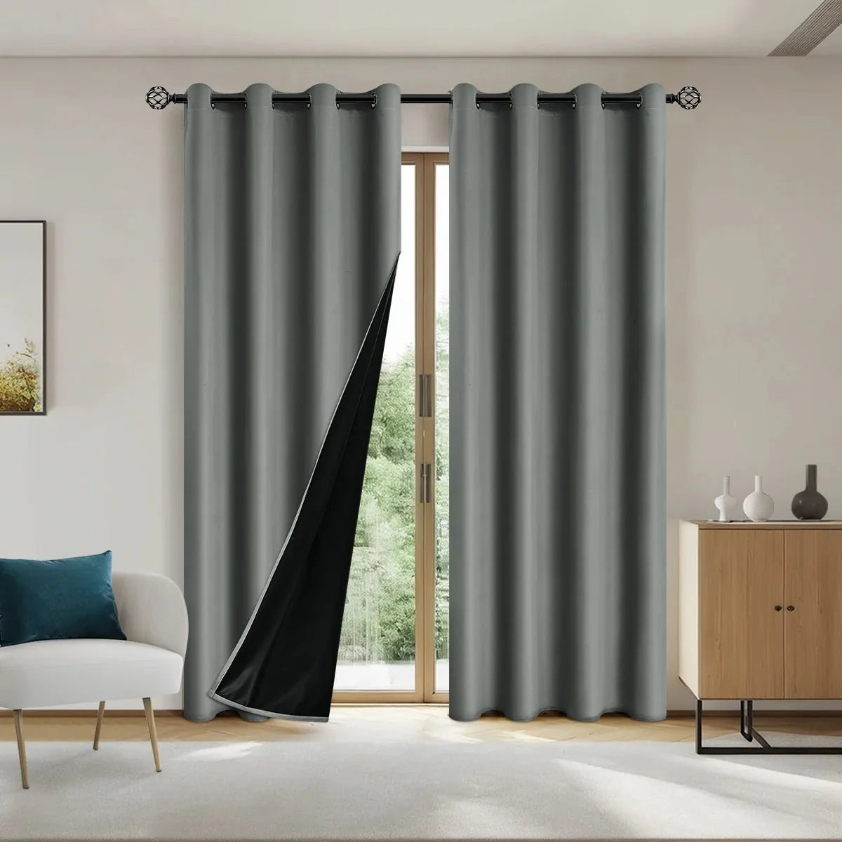Curtain Panel Blackout Fabric Grommet Top Privacy-Enhancing