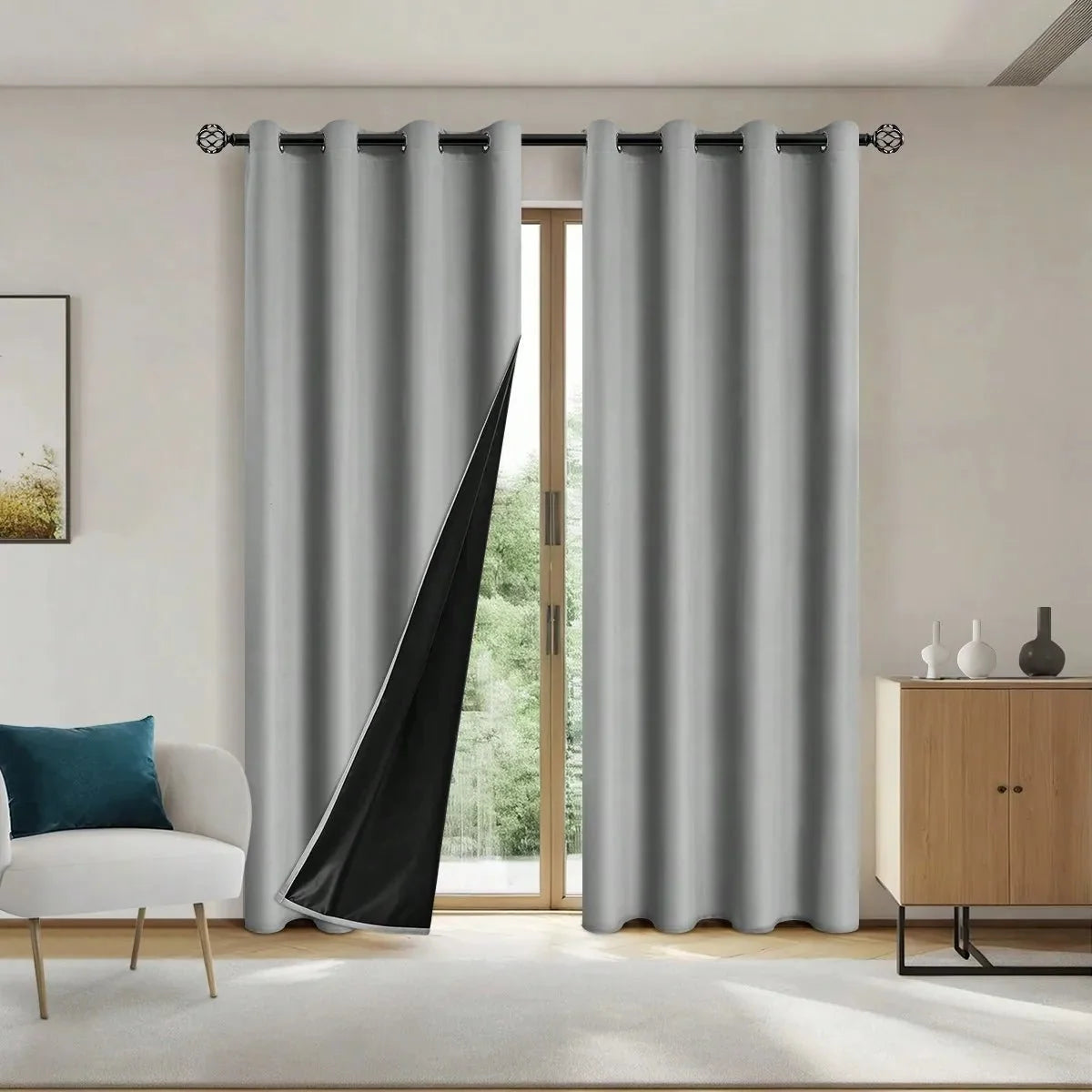 Curtain Panel Blackout Fabric Grommet Top Privacy-Enhancing