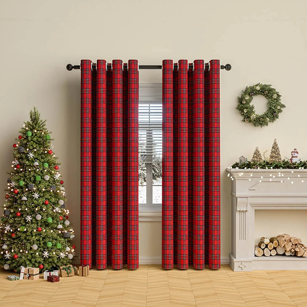 Curtains Plaid Polyester Grommet Top Machine Washable