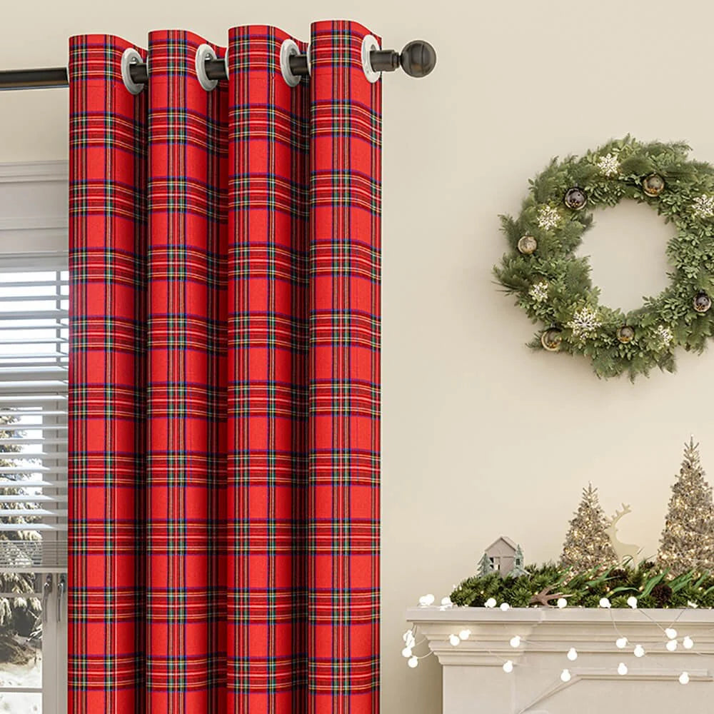 Curtains Plaid Polyester Grommet Top Machine Washable