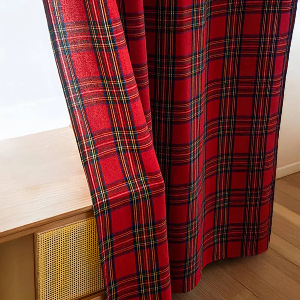 Curtains Plaid Polyester Grommet Top Machine Washable