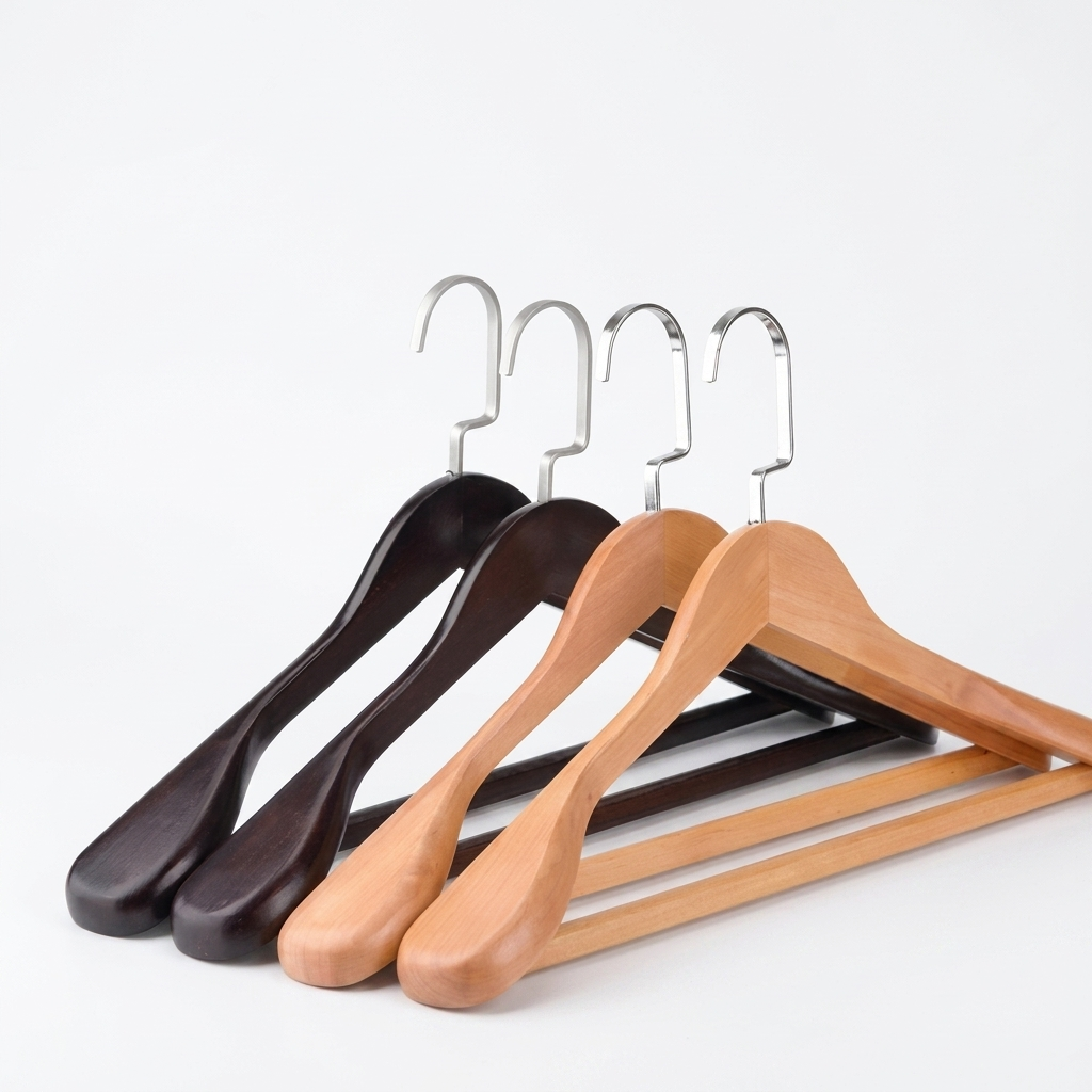 Curved Polished Wooden Suit Hangers (Set of 4)