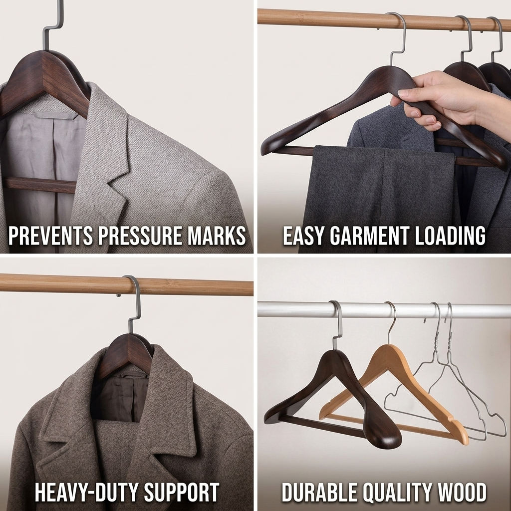 Curved Polished Wooden Suit Hangers (Set of 4)