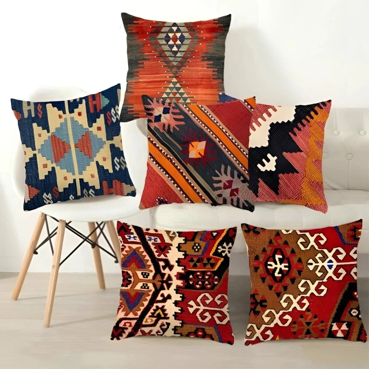 Cushion Cover Polyester Boho Design 17.7 Inch Square