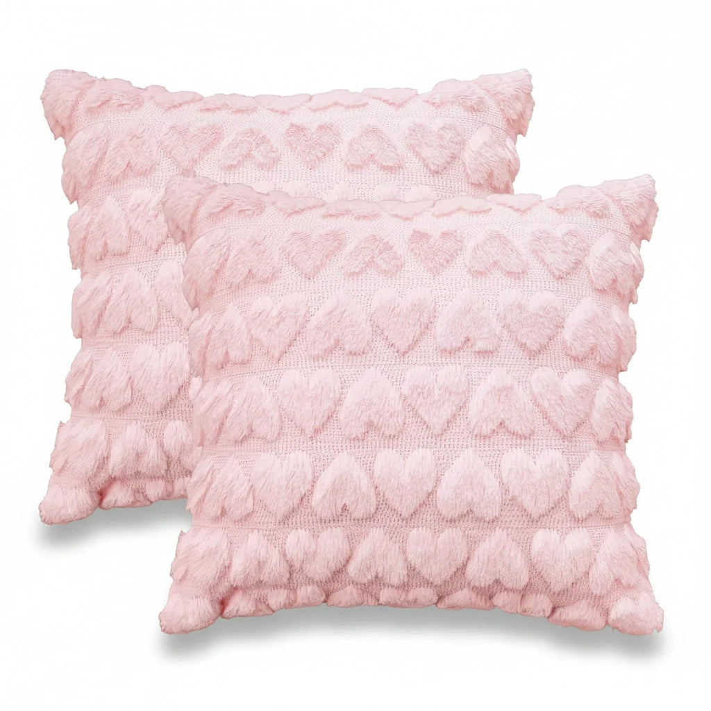 Cushion Covers Repeating Heart Pattern Hidden Zip & Double-Stitched