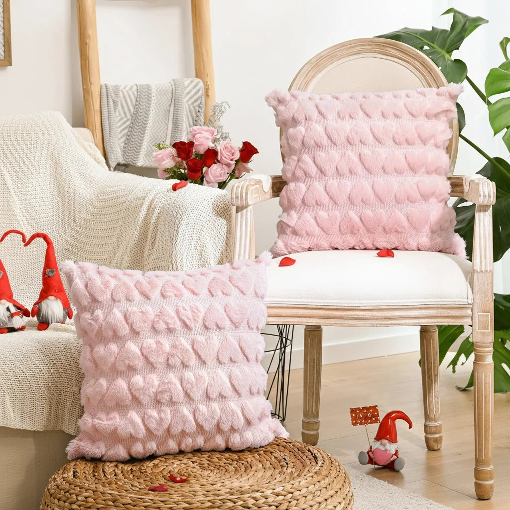 Cushion Covers Repeating Heart Pattern Hidden Zip & Double-Stitched