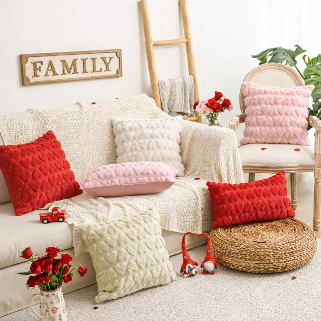 Cushion Covers Repeating Heart Pattern Hidden Zip & Double-Stitched