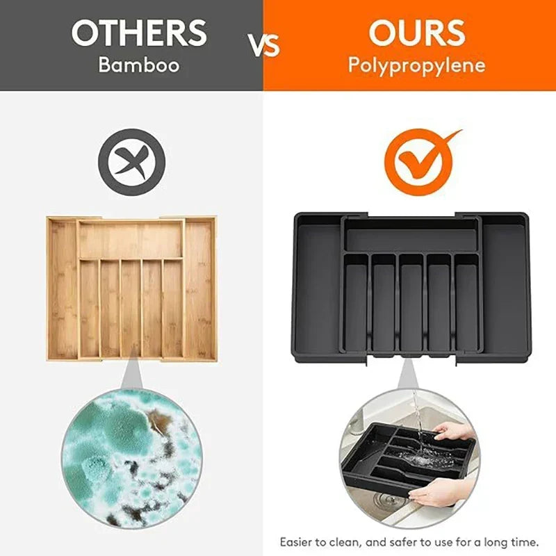 Cutlery Drawer Organizer Extendable Food-Safe Non-Slip