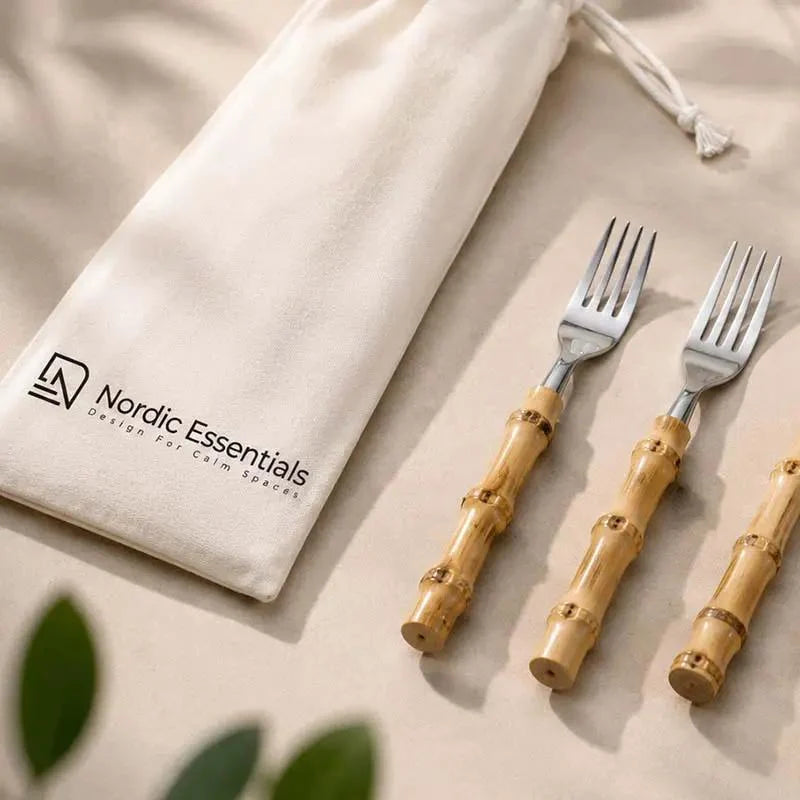 Cutlery Set Stainless Steel Bamboo-Style Handles Dishwasher-Safe 24-Piece