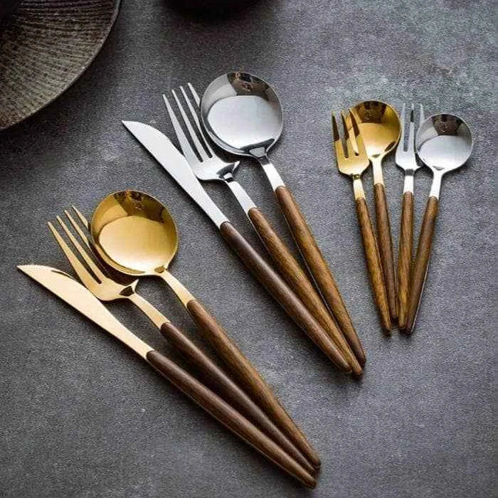 Cutlery Set Stainless Steel Wood Handles 16-Piece