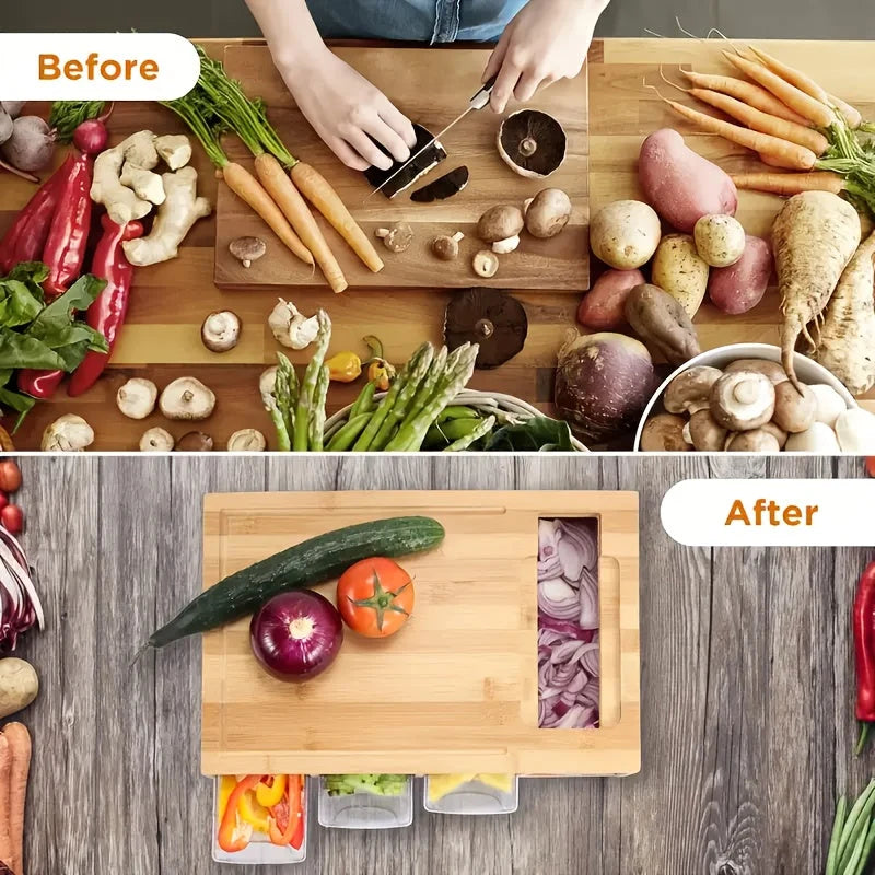 Cutting Board Bamboo Slide-Out Containers & Built-In Grater