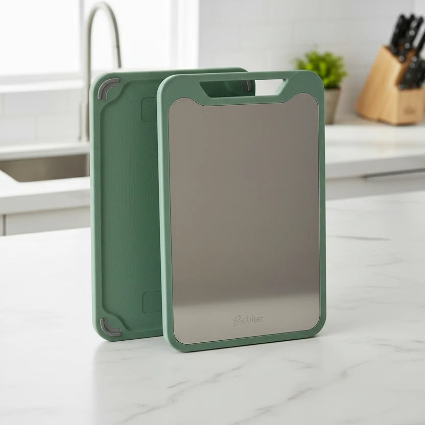 Cutting Board Double-Sided Stainless Steel With Juice Groove & Garlic Grater
