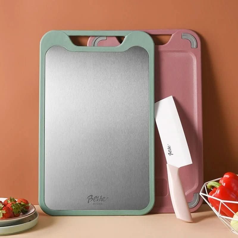 Cutting Board Double-Sided Stainless Steel With Juice Groove & Garlic Grater
