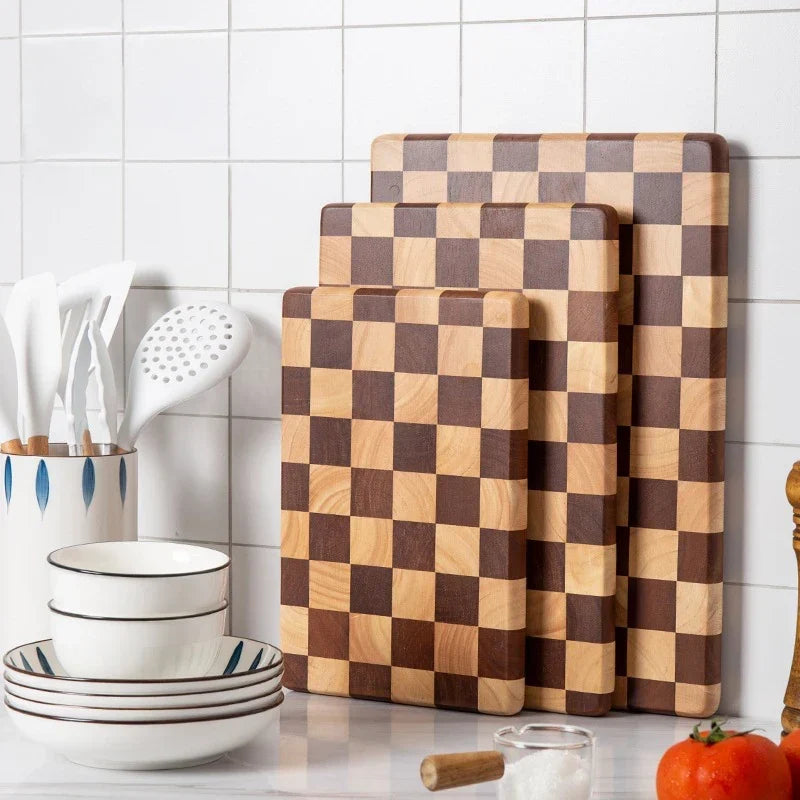 Cutting Board Solid Bamboo Checkerboard Pattern Prep & Serving