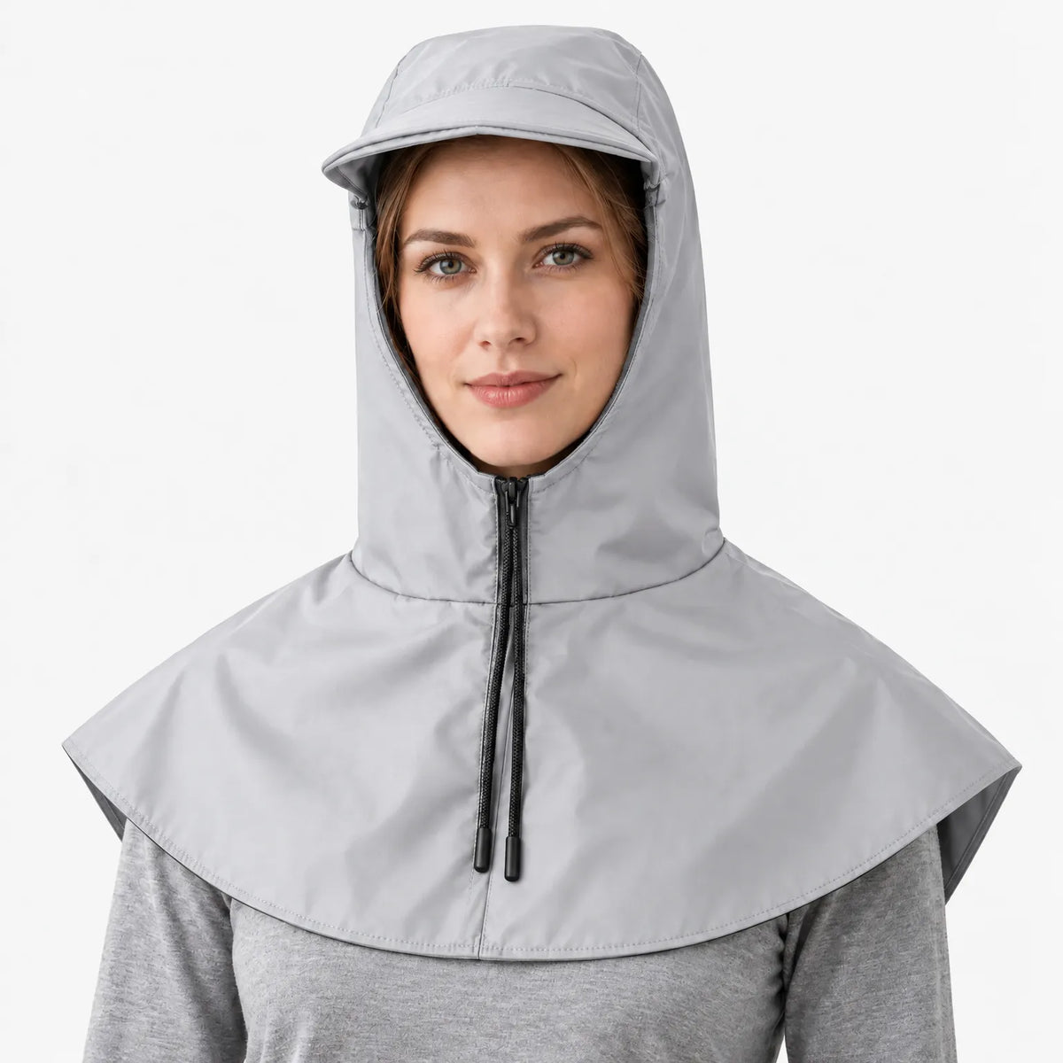 Cycling Rain Cape Helmet-Compatible Hood With Visor