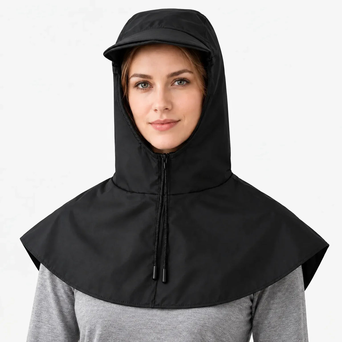 Cycling Rain Cape Helmet-Compatible Hood With Visor