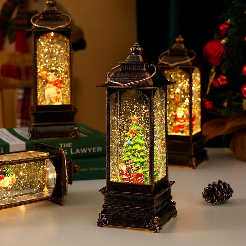 Decorative Lantern Metal & Glass Snowfall Glitter Battery Operated