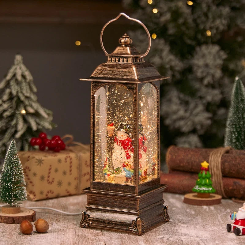 Decorative Lantern Metal & Glass Snowfall Glitter Battery Operated