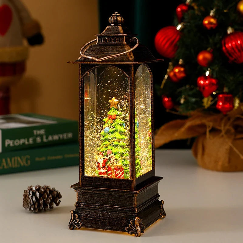 Decorative Lantern Metal & Glass Snowfall Glitter Battery Operated