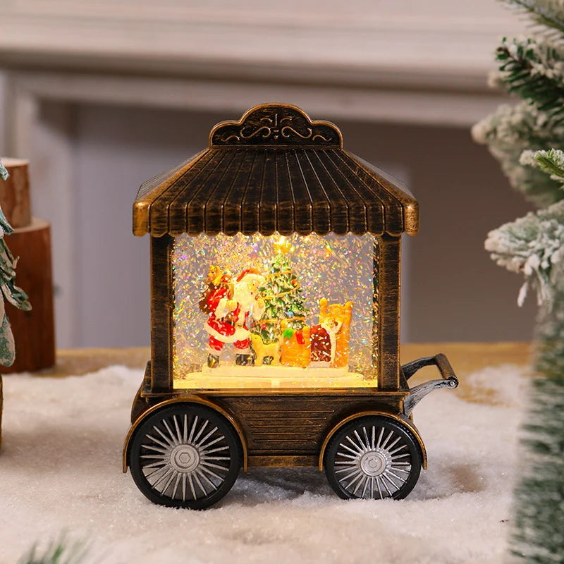 Decorative Lantern Snow Globe Effect Metal & Glass