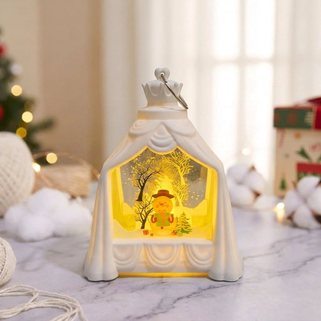 Decorative Lantern Snowman Scene Soft Warm Glow