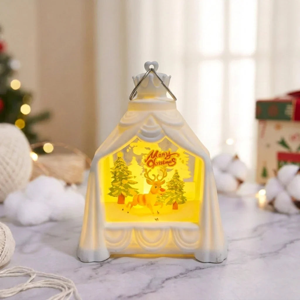 Decorative Lantern Snowman Winter Scene Soft Ambient Lighting