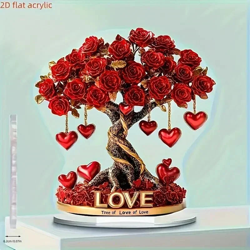 Decorative Ornament Acrylic Heart-Shaped Rose Tree Gold-Look Base