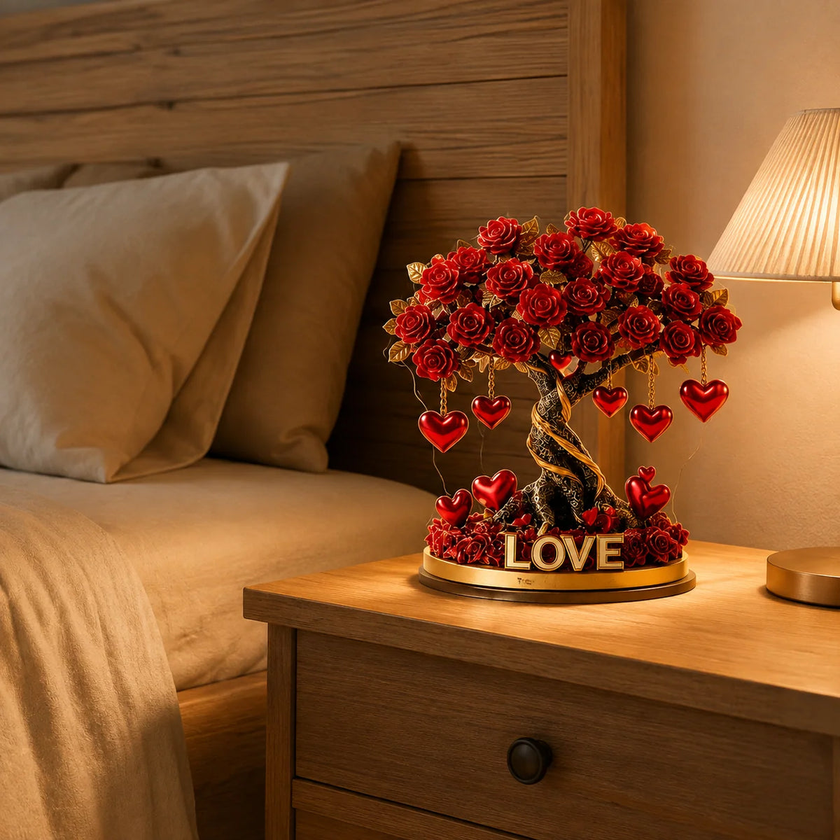 Decorative Ornament Acrylic Heart-Shaped Rose Tree Gold-Look Base