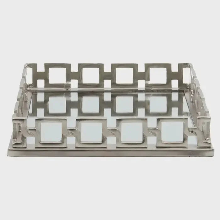 Decorative Tray Mirrored Base Nickel Finish
