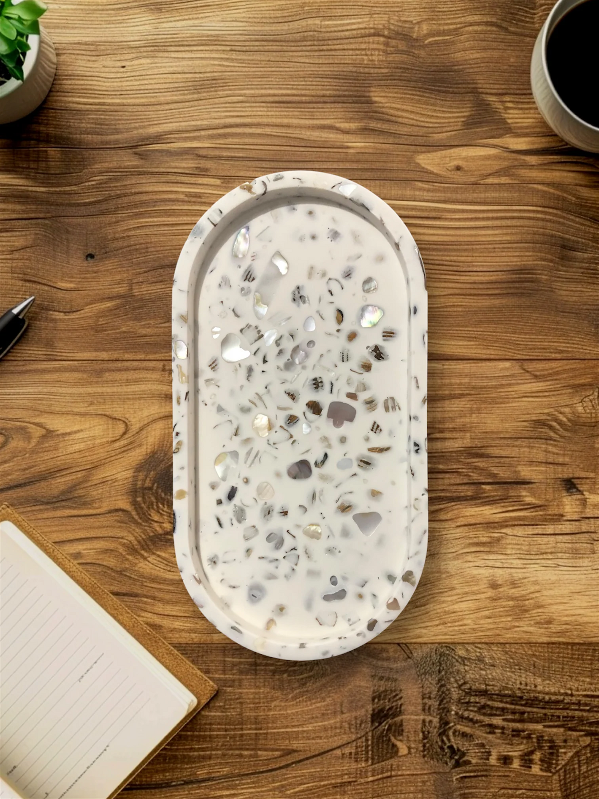 Decorative Tray Oyster Shell Inlay Felt Feet