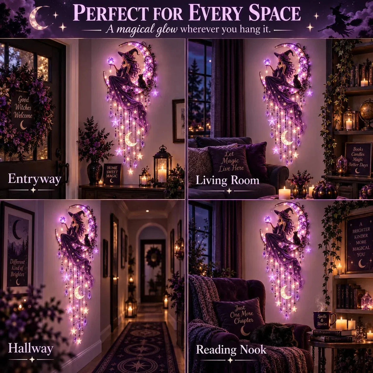 Decorative Wall Light Purple Starfall Witch Crescent Moon