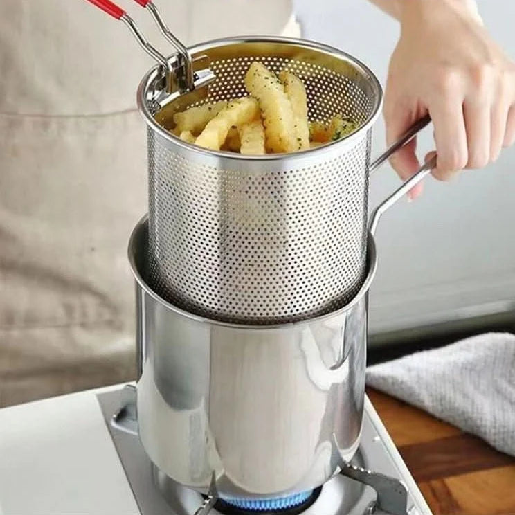 Deep Fryer Pot Stainless Steel Oil-Saving Design 1.2L Capacity
