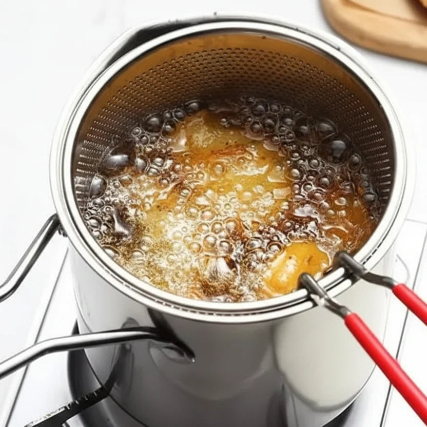 Deep Fryer Pot Stainless Steel Oil-Saving Design 1.2L Capacity