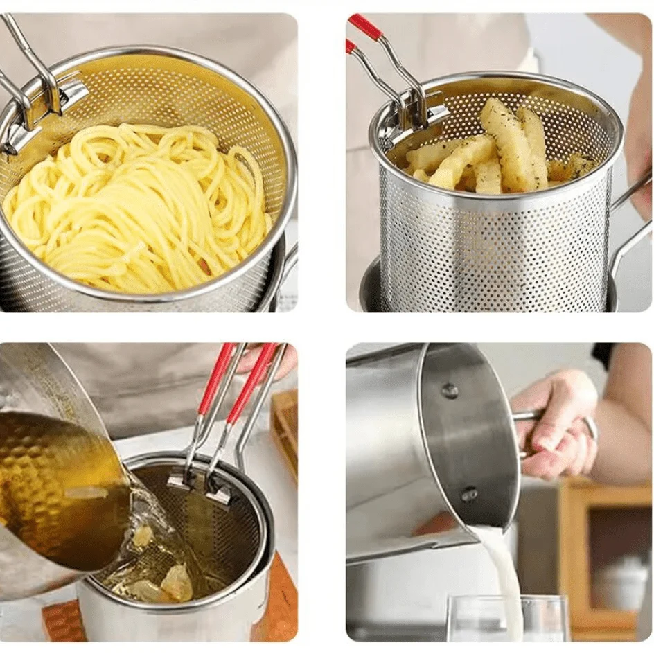 Deep Fryer Pot Stainless Steel Oil-Saving Design 1.2L Capacity