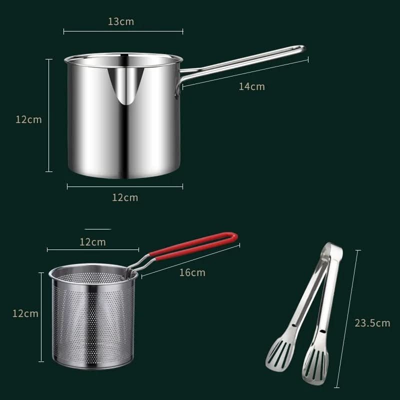 Deep Fryer Pot Stainless Steel Oil-Saving Design 1.2L Capacity