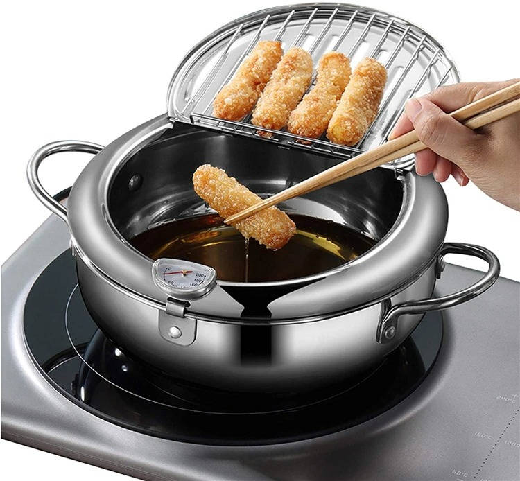 Deep Frying Pot Stainless Steel Thermometer & Splash Guard
